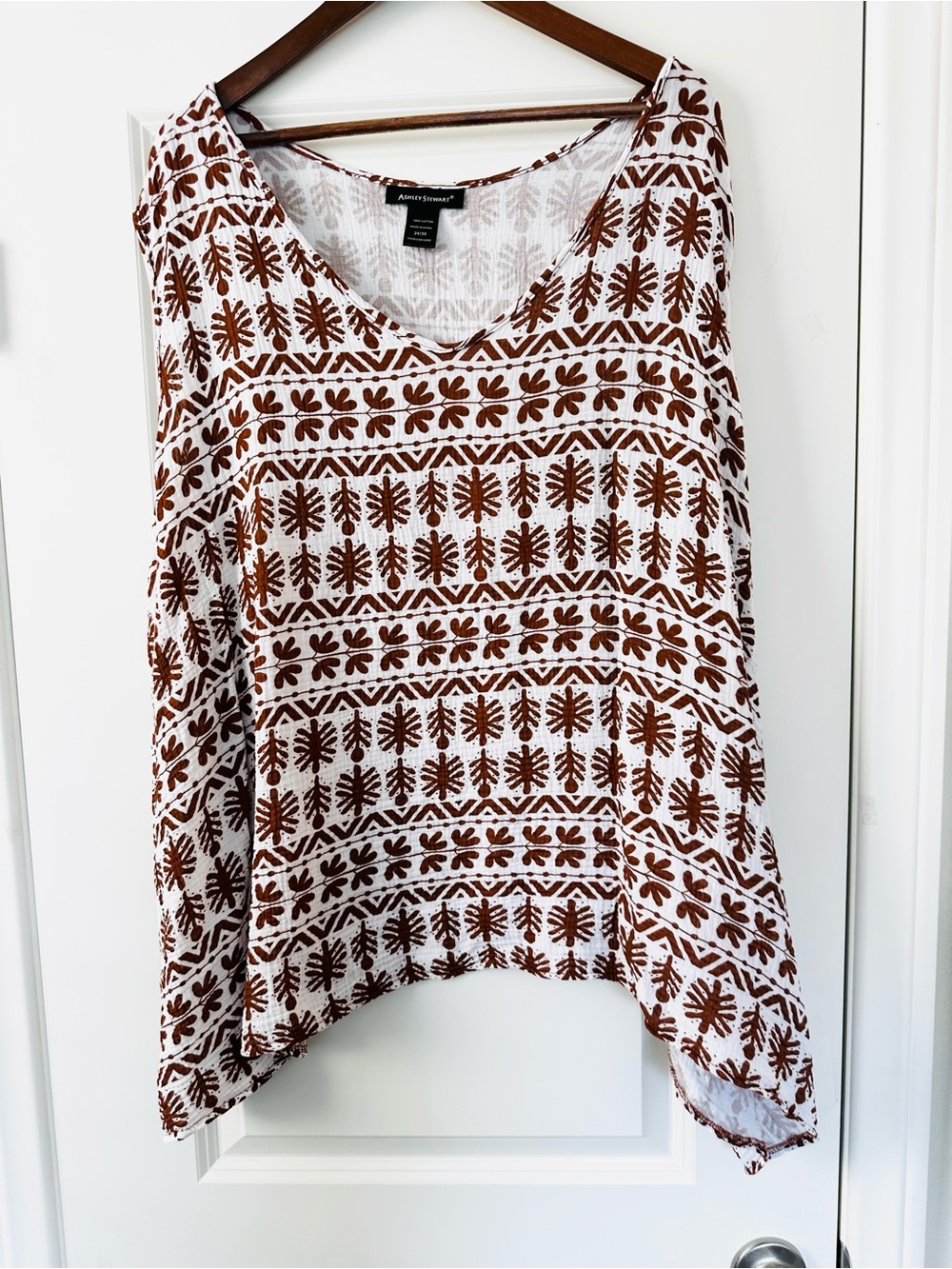 Ashley Stewart Rust White 100% Cotton Boho V Neck Tank Top 34/36 2x 3x